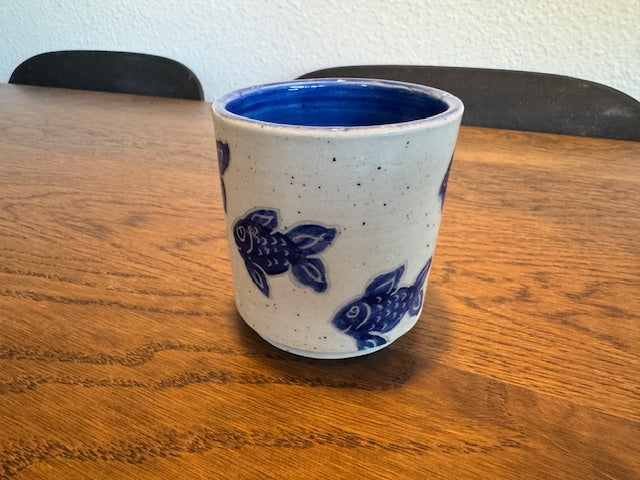 fish cup blue glaze