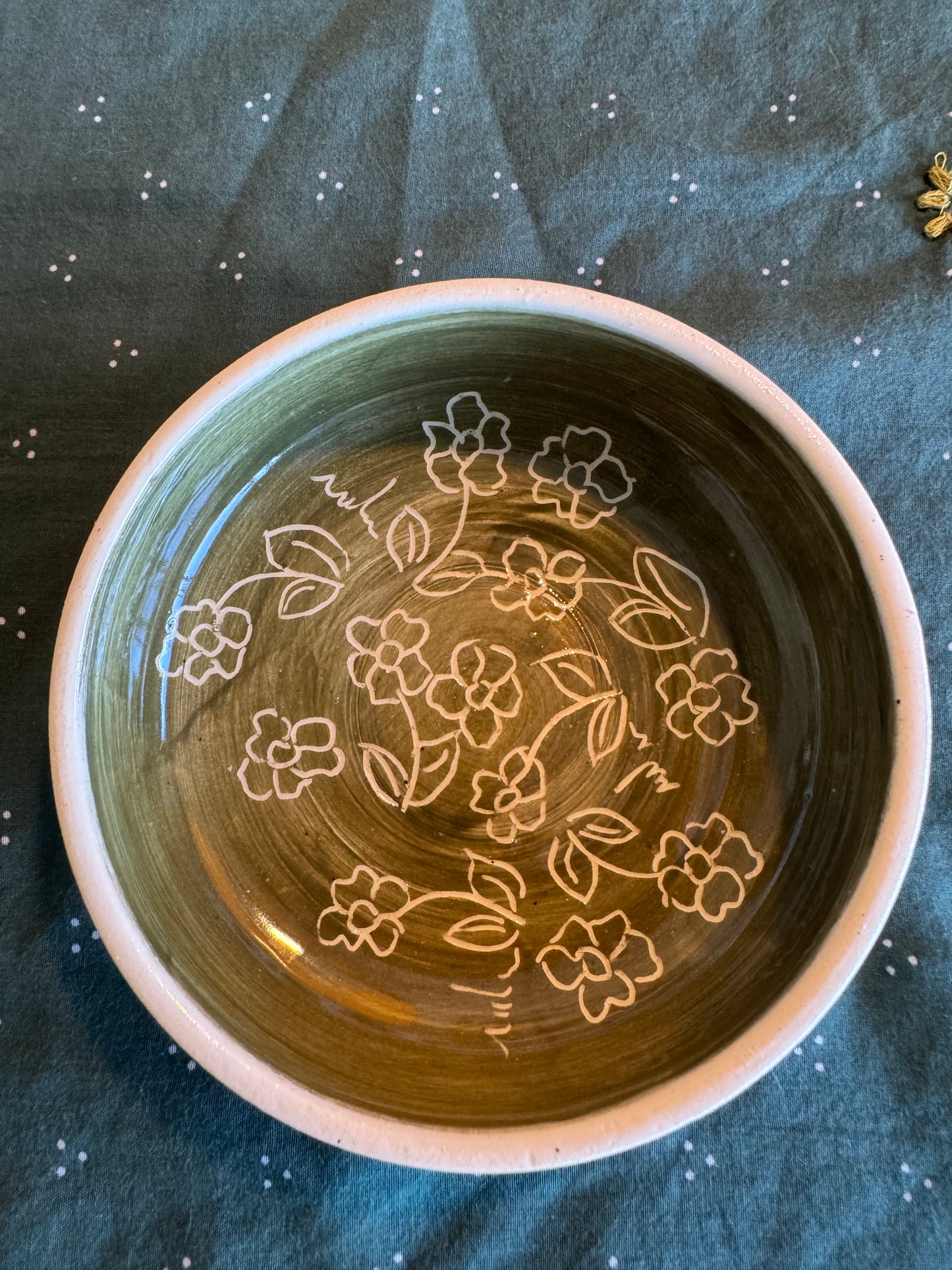 Green Carved Flower Dish